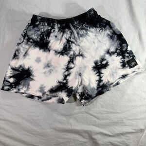 Alo Yoga Womens Tie Dye Fleece Lounge Shorts Black White Drawstring Small